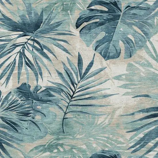 Teal Blue And Ivory Floral Washable Indoor Outdoor Area Rug Photo 9