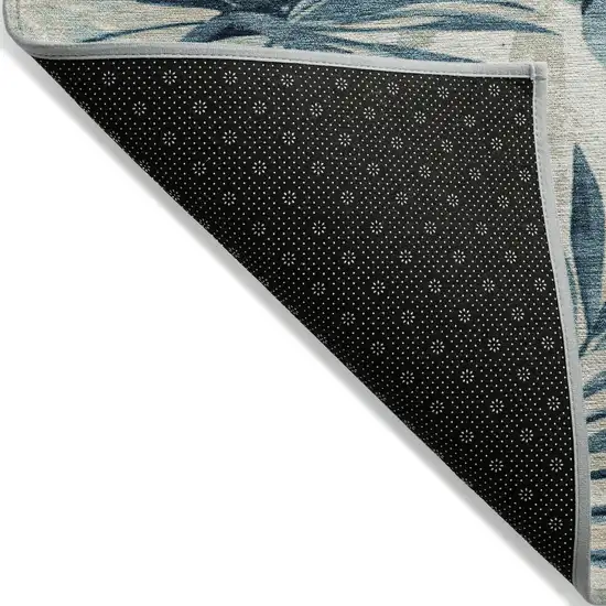 Teal Blue And Ivory Floral Washable Indoor Outdoor Area Rug Photo 8
