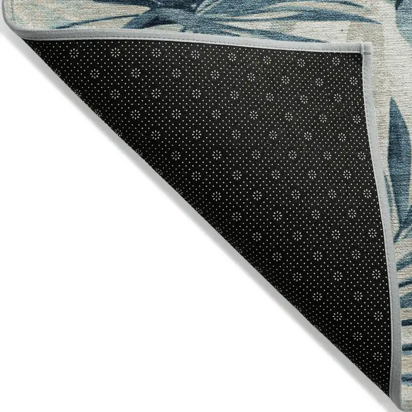Teal Blue And Ivory Floral Washable Indoor Outdoor Area Rug Photo 8