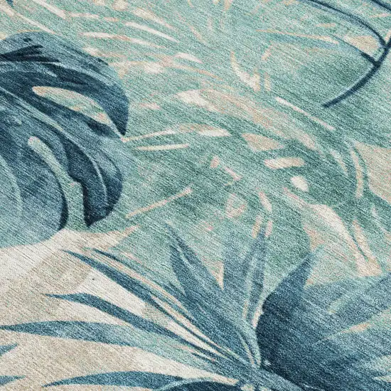 Teal Blue And Ivory Floral Washable Indoor Outdoor Area Rug Photo 3