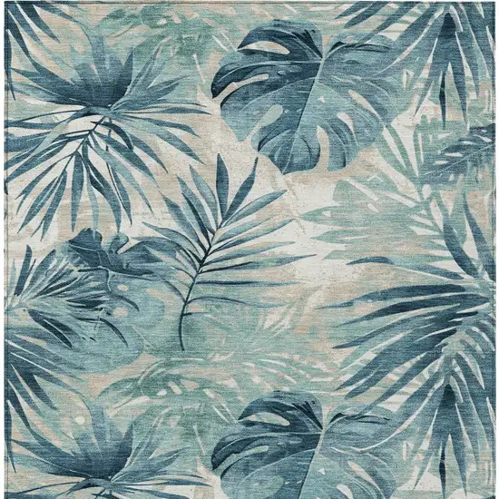 Teal Blue And Ivory Floral Washable Indoor Outdoor Area Rug Photo 9