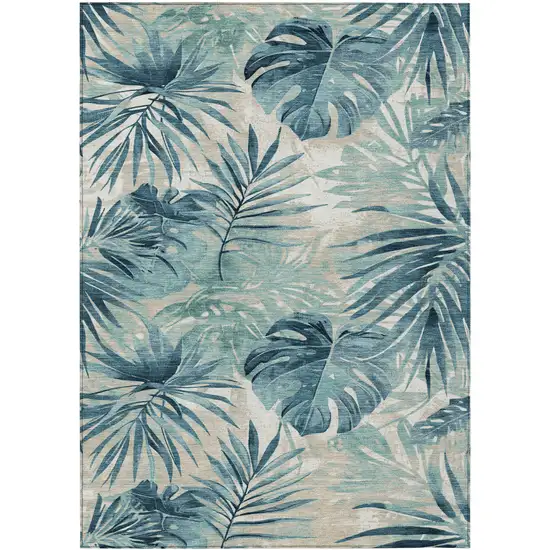 Teal Blue And Ivory Floral Washable Indoor Outdoor Area Rug Photo 8