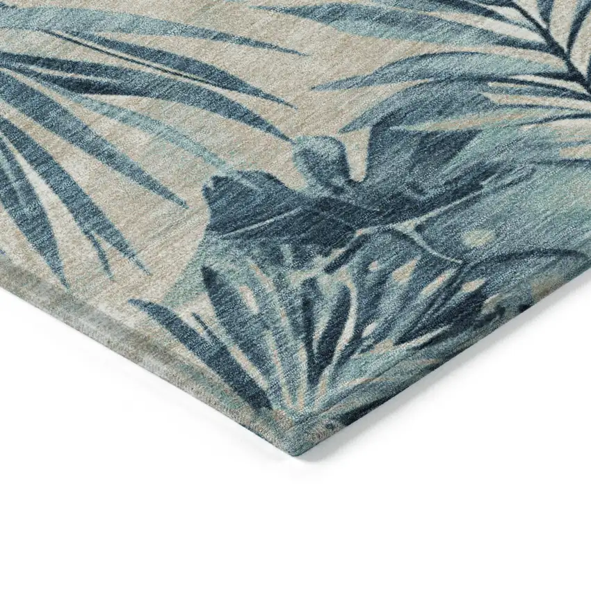 Teal Blue And Ivory Floral Washable Indoor Outdoor Area Rug Photo 9