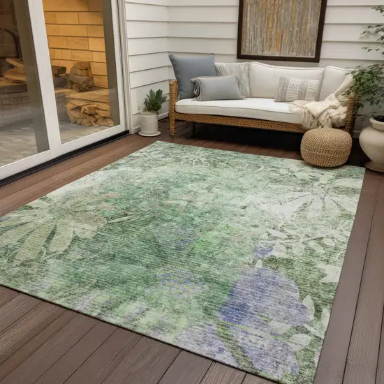 Teal Blue And Ivory Floral Washable Indoor Outdoor Area Rug Photo 9