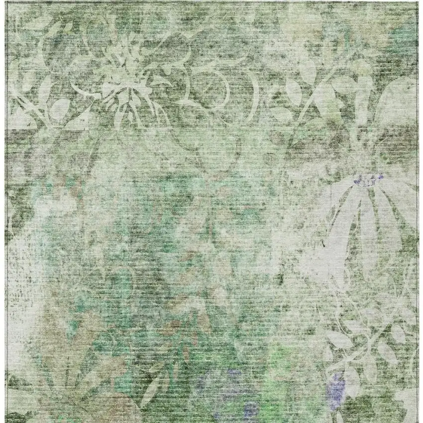 Teal Blue And Ivory Floral Washable Indoor Outdoor Area Rug Photo 4