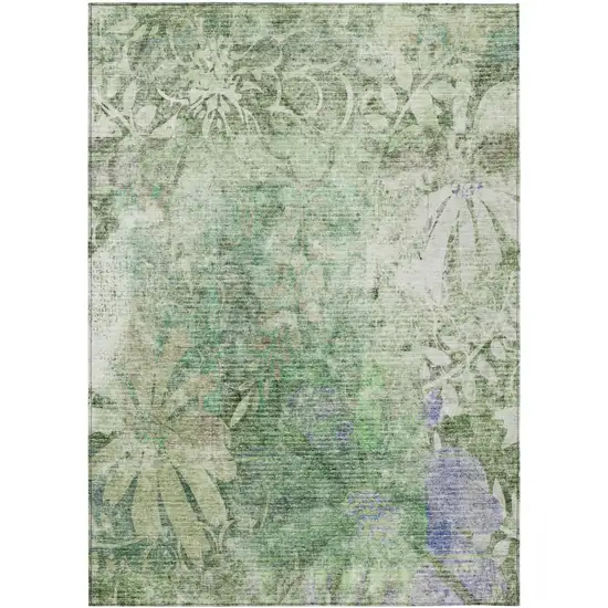 Teal Blue And Ivory Floral Washable Indoor Outdoor Area Rug Photo 2