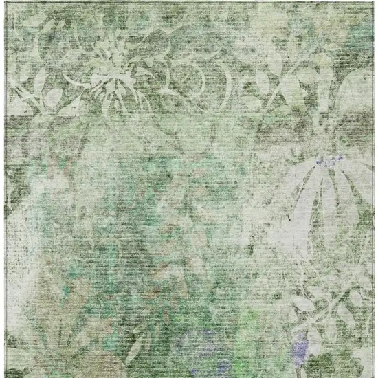 Teal Blue And Ivory Floral Washable Indoor Outdoor Area Rug Photo 4