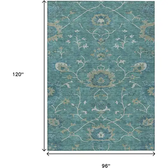 Teal Blue And Ivory Floral Washable Indoor Outdoor Area Rug Photo 3