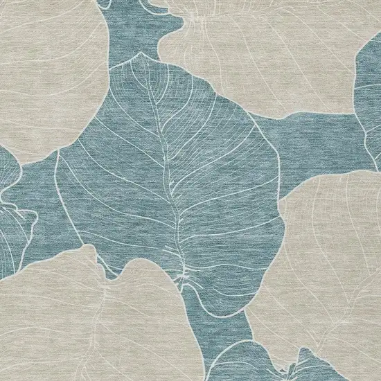 Teal Blue And Ivory Floral Washable Indoor Outdoor Area Rug Photo 2