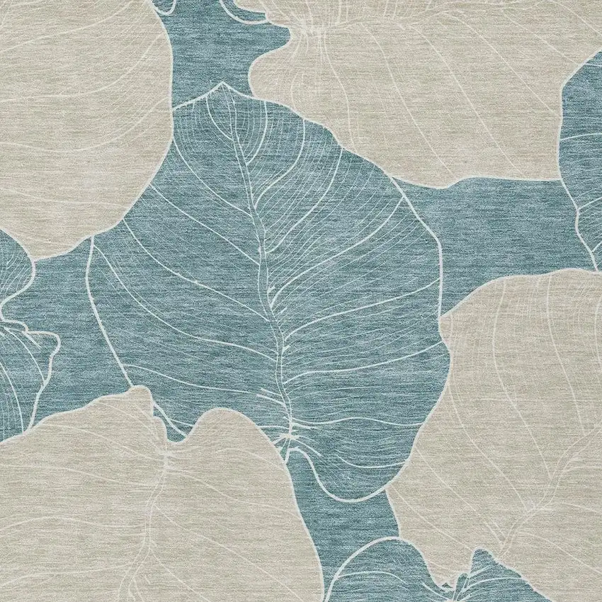 Teal Blue And Ivory Floral Washable Indoor Outdoor Area Rug Photo 2