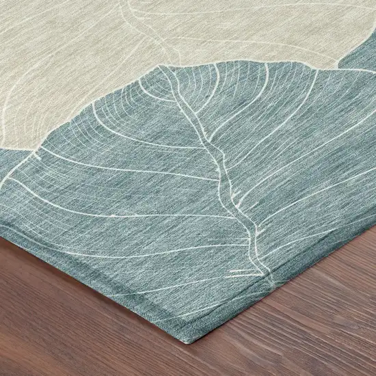 Teal Blue And Ivory Floral Washable Indoor Outdoor Area Rug Photo 8