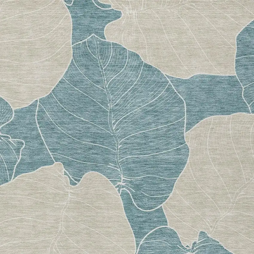 Teal Blue And Ivory Floral Washable Indoor Outdoor Area Rug Photo 2
