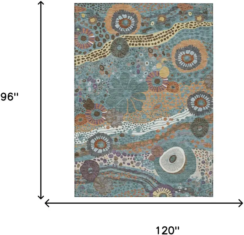 Teal Blue And Ivory Floral Washable Indoor Outdoor Area Rug Photo 7