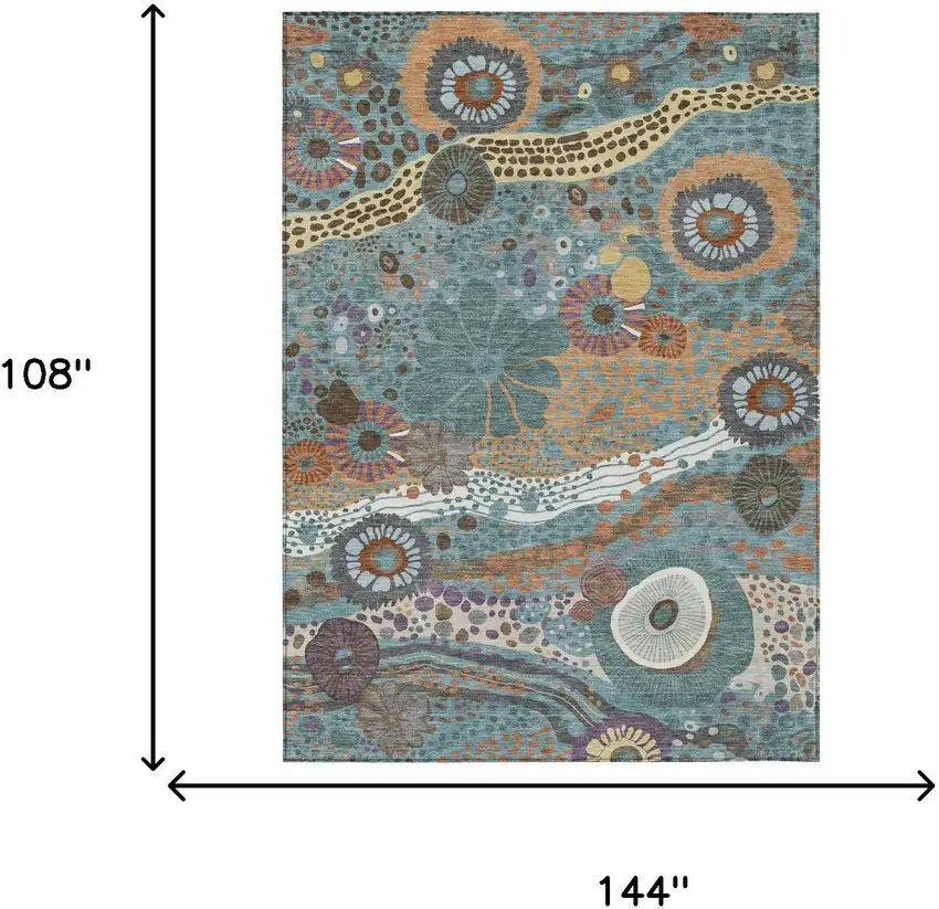 Teal Blue And Ivory Floral Washable Indoor Outdoor Area Rug Photo 7