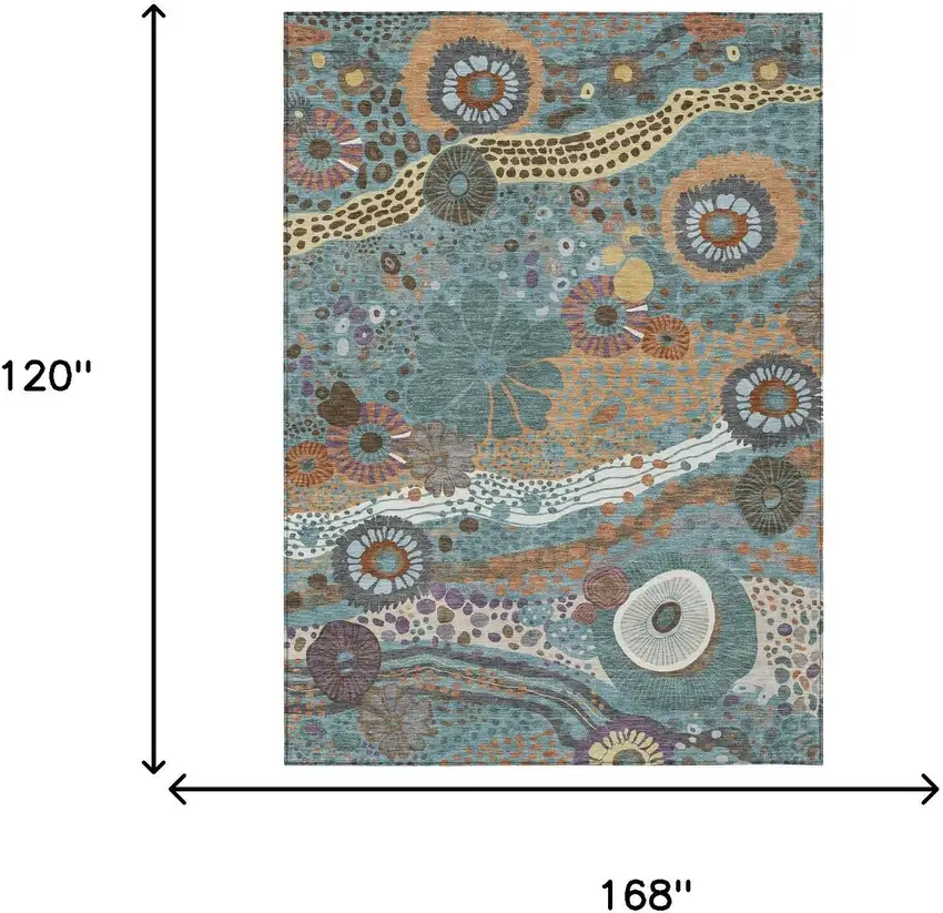Teal Blue And Ivory Floral Washable Indoor Outdoor Area Rug Photo 7