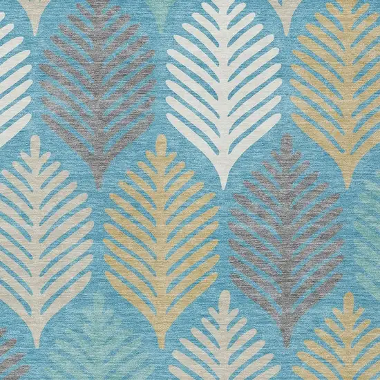 Teal Blue And Ivory Floral Washable Indoor Outdoor Area Rug Photo 3