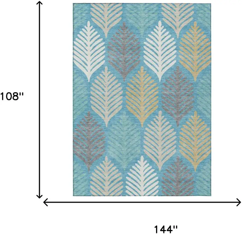 Teal Blue And Ivory Floral Washable Indoor Outdoor Area Rug Photo 7