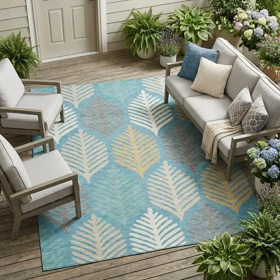 Teal Blue And Ivory Floral Washable Indoor Outdoor Area Rug Photo 1