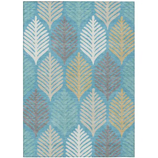Teal Blue And Ivory Floral Washable Indoor Outdoor Area Rug Photo 2