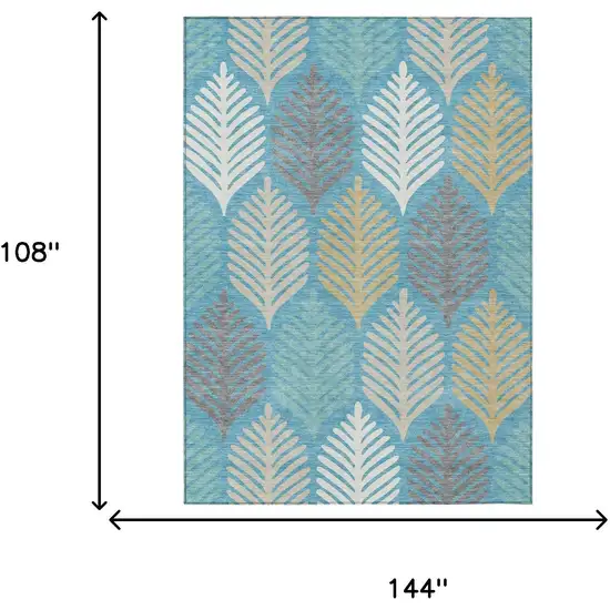 Teal Blue And Ivory Floral Washable Indoor Outdoor Area Rug Photo 7