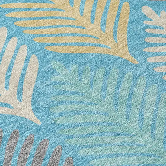 Teal Blue And Ivory Floral Washable Indoor Outdoor Area Rug Photo 6