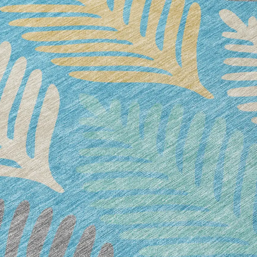 Teal Blue And Ivory Floral Washable Indoor Outdoor Area Rug Photo 6