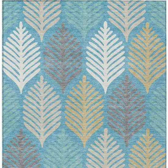 Teal Blue And Ivory Floral Washable Indoor Outdoor Area Rug Photo 4