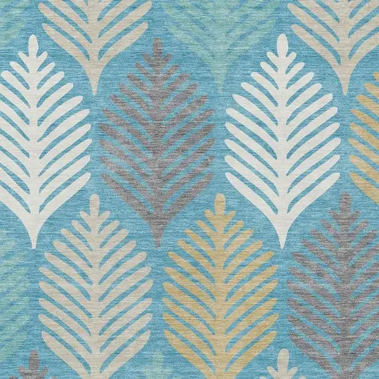 Teal Blue And Ivory Floral Washable Indoor Outdoor Area Rug Photo 3
