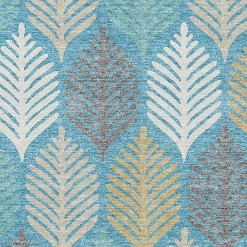 Teal Blue And Ivory Floral Washable Indoor Outdoor Area Rug Photo 3
