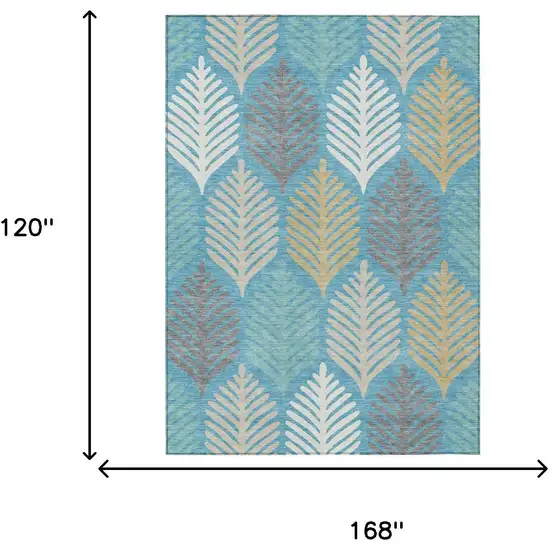 Teal Blue And Ivory Floral Washable Indoor Outdoor Area Rug Photo 7