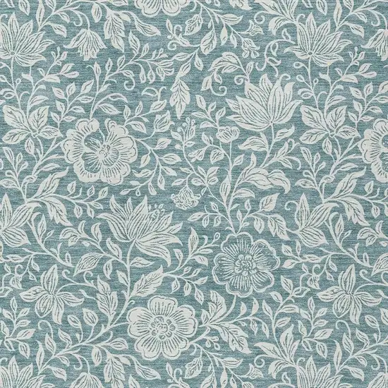 Teal Blue And Ivory Floral Washable Indoor Outdoor Area Rug Photo 2