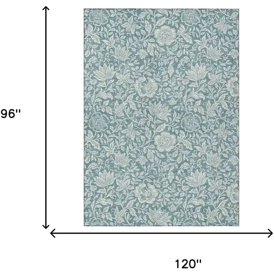 Teal Blue And Ivory Floral Washable Indoor Outdoor Area Rug Photo 6