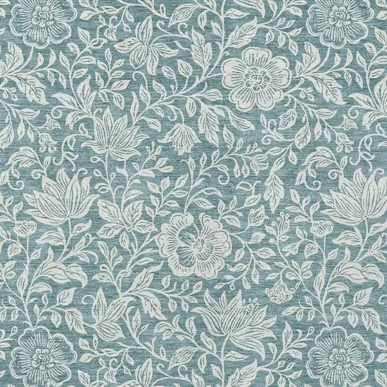 Teal Blue And Ivory Floral Washable Indoor Outdoor Area Rug Photo 2
