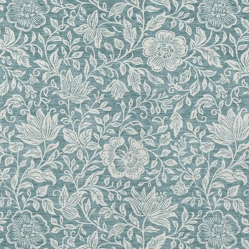 Teal Blue And Ivory Floral Washable Indoor Outdoor Area Rug Photo 2
