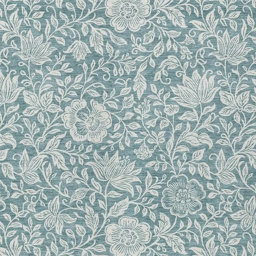Teal Blue And Ivory Floral Washable Indoor Outdoor Area Rug Photo 2
