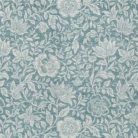 Teal Blue And Ivory Floral Washable Indoor Outdoor Area Rug Photo 2