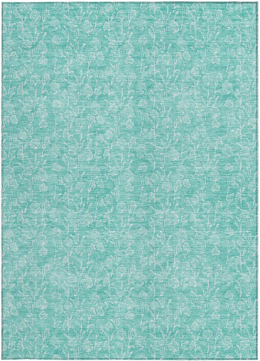 Teal Blue And Ivory Floral Washable Indoor Outdoor Area Rug Photo 6