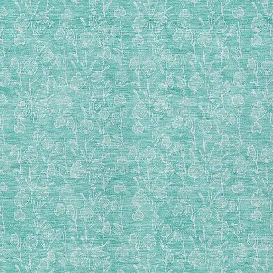 Teal Blue And Ivory Floral Washable Indoor Outdoor Area Rug Photo 5