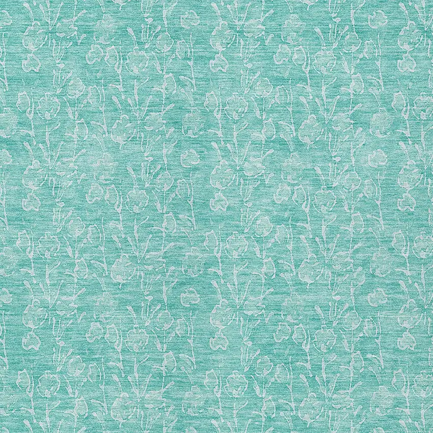 Teal Blue And Ivory Floral Washable Indoor Outdoor Area Rug Photo 5