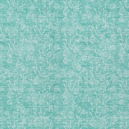Teal Blue And Ivory Floral Washable Indoor Outdoor Area Rug Photo 5