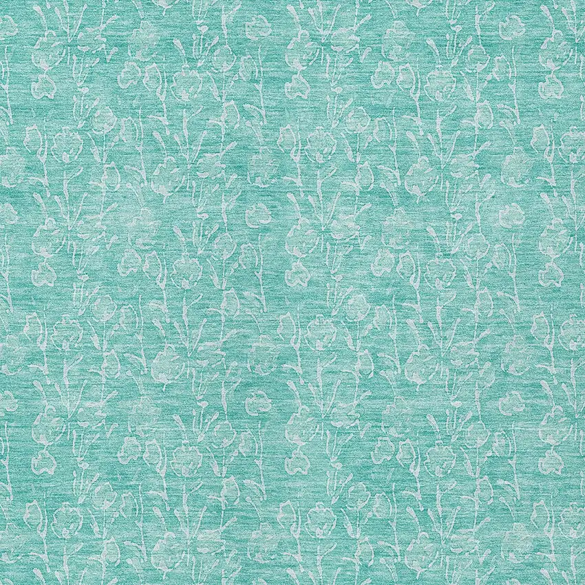 Teal Blue And Ivory Floral Washable Indoor Outdoor Area Rug Photo 5