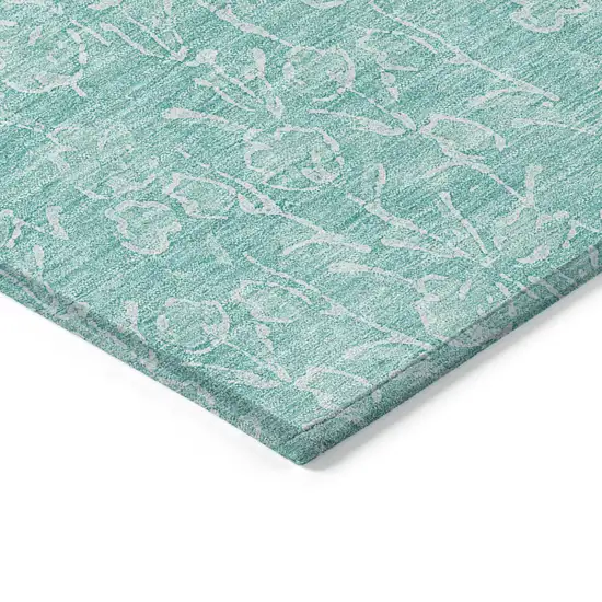 Teal Blue And Ivory Floral Washable Indoor Outdoor Area Rug Photo 4