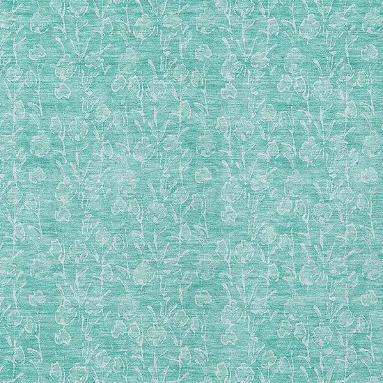 Teal Blue And Ivory Floral Washable Indoor Outdoor Area Rug Photo 5