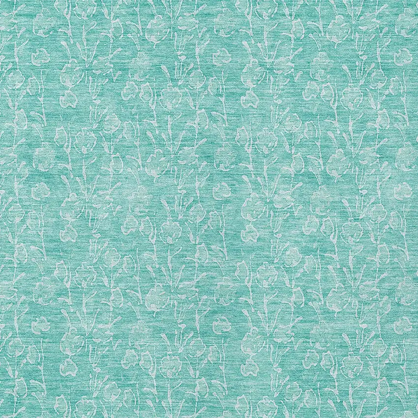 Teal Blue And Ivory Floral Washable Indoor Outdoor Area Rug Photo 5