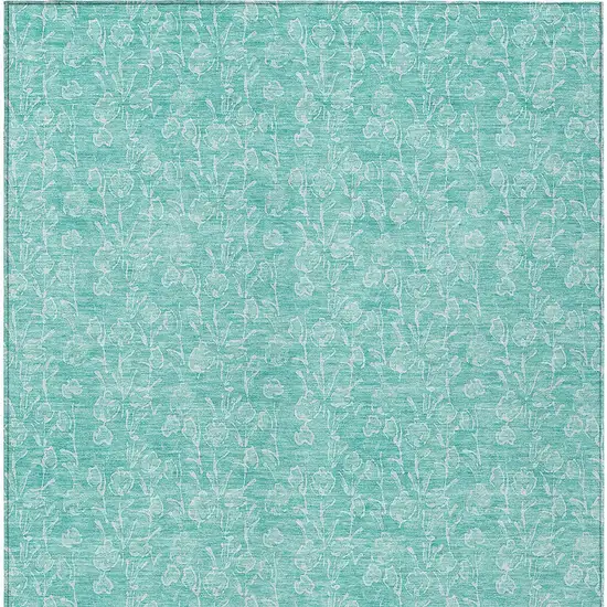 Teal Blue And Ivory Floral Washable Indoor Outdoor Area Rug Photo 6