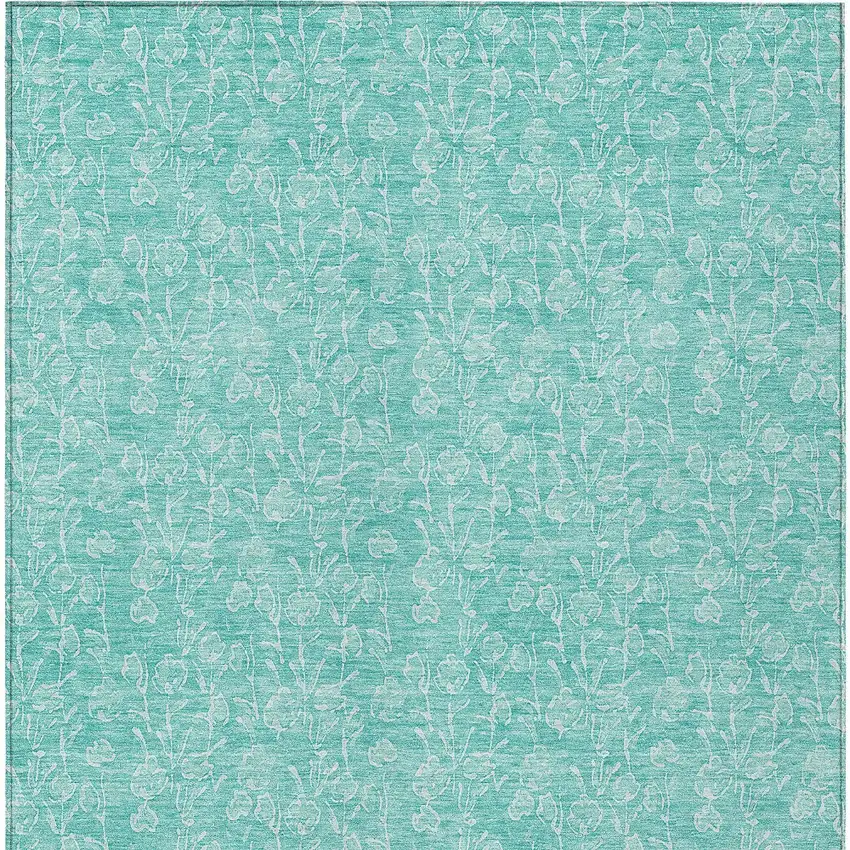 Teal Blue And Ivory Floral Washable Indoor Outdoor Area Rug Photo 6