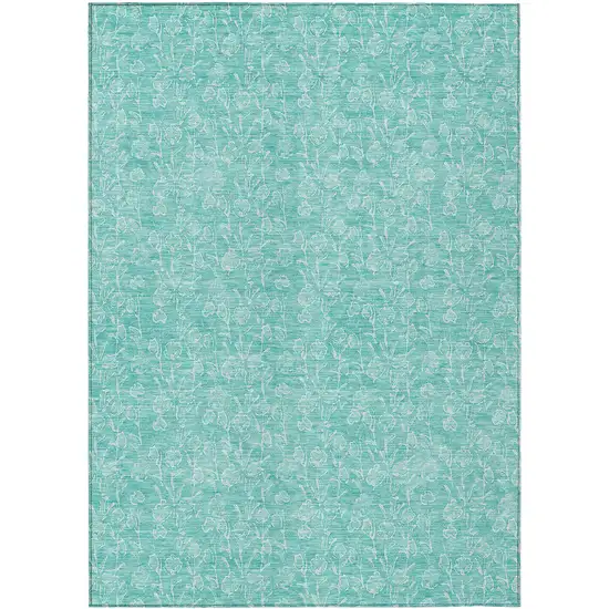 Teal Blue And Ivory Floral Washable Indoor Outdoor Area Rug Photo 2