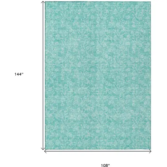 Teal Blue And Ivory Floral Washable Indoor Outdoor Area Rug Photo 3
