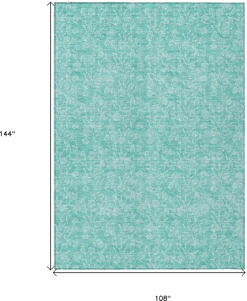 Teal Blue And Ivory Floral Washable Indoor Outdoor Area Rug Photo 3