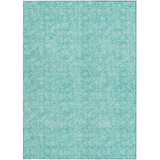 Teal Blue And Ivory Floral Washable Indoor Outdoor Area Rug Photo 6